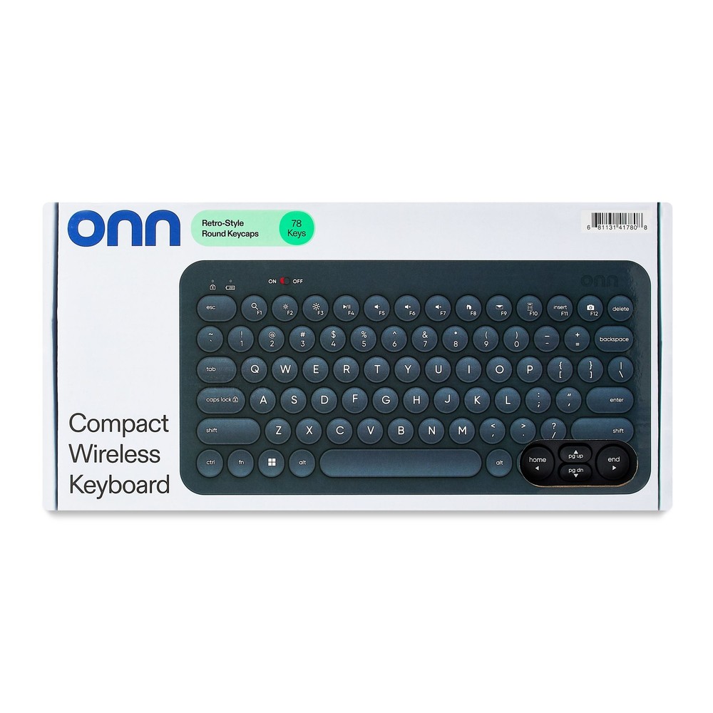 onn Mini Compact Wireless Office Keyboard USB Receiver, 78 Keys, Grey