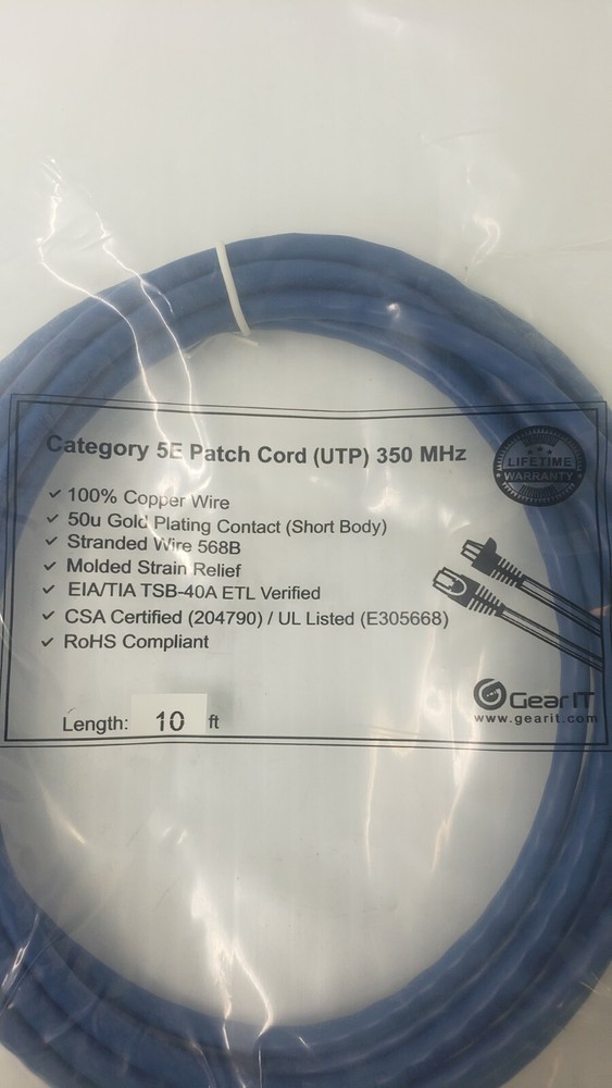 Category 5E Patch Cord 350 MHz Ethernet Cable 10ft 2ct