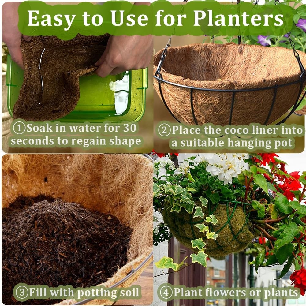 2 Pack Round Coco Liners for Hanging Basket Replacement for Garden Decor