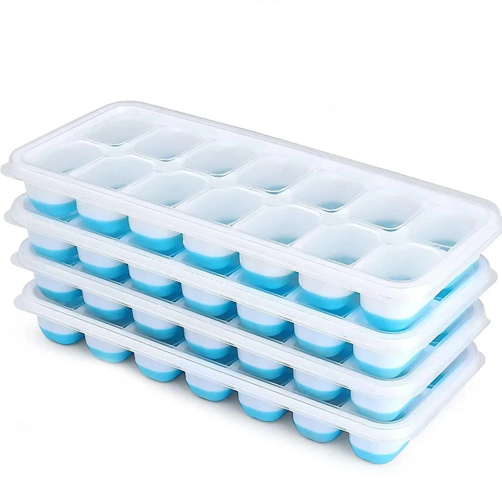 Ice Cube Tray, 4 Pack Silicone Ice Tray 14 Ice Cube Molds with Lids Stackable