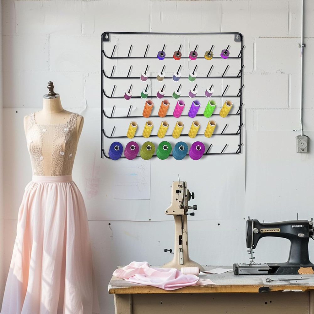 2 Pack Thread Holder Wall Mount - 54 Spool Sewing Thread Organizer - Black