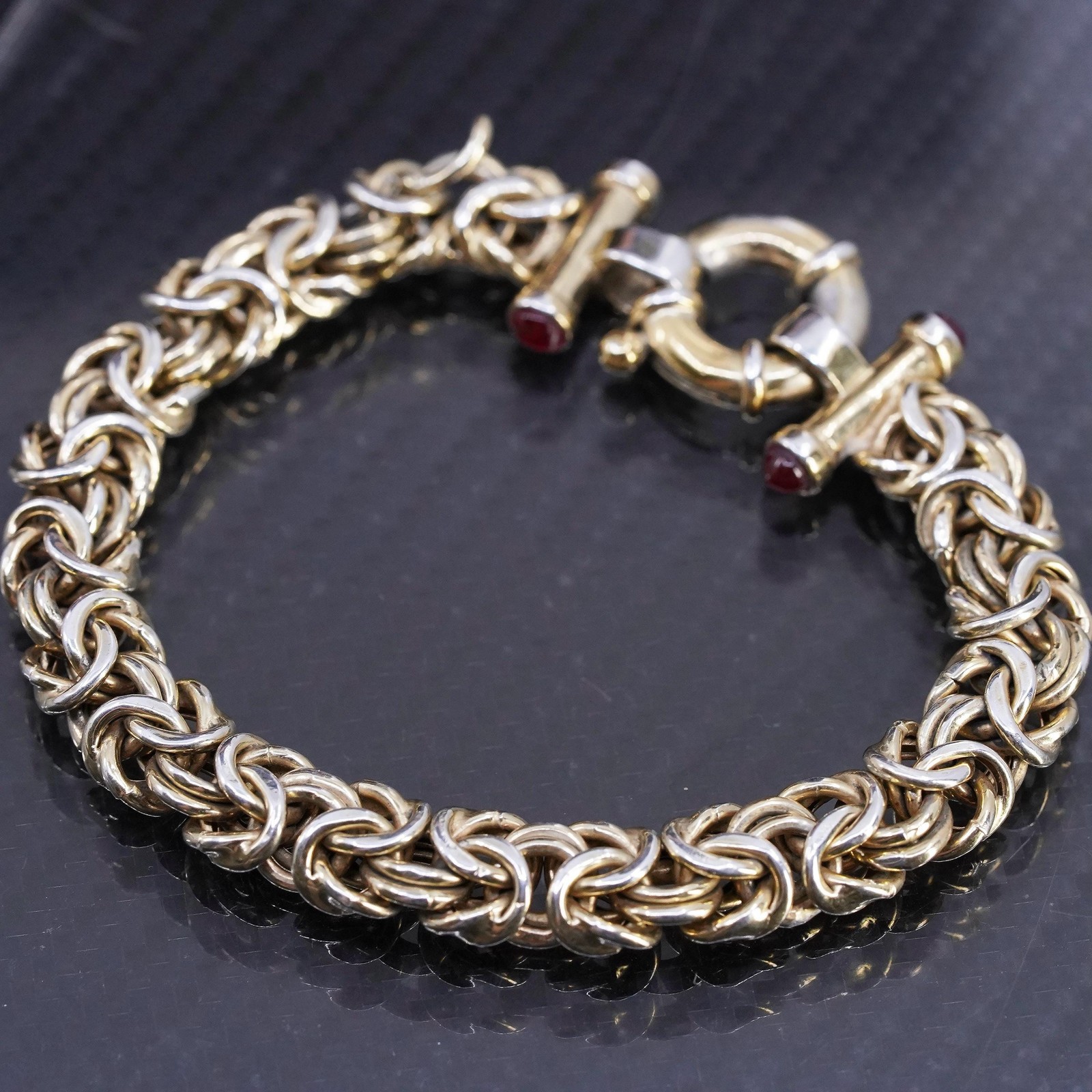 6.5” Italian vermeil gold Sterling silver 925 bracelet Byzantine birdcage chain