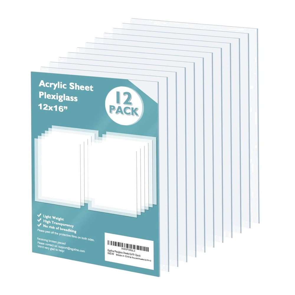 Transparent Cast Acrylic Sheets 12x16'' 12 Pc