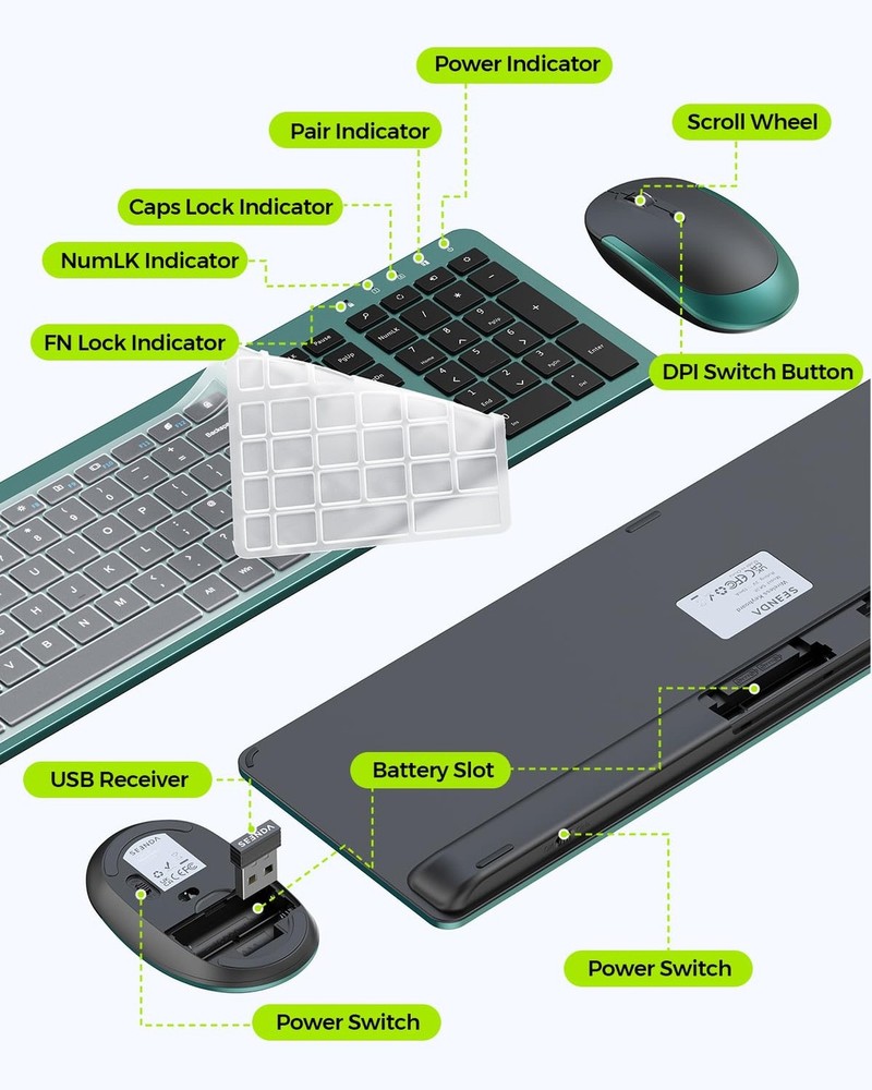 Wireless Keyboard and Mouse Combo, Full Size Slim Thin Cordless Keyboard Mous...