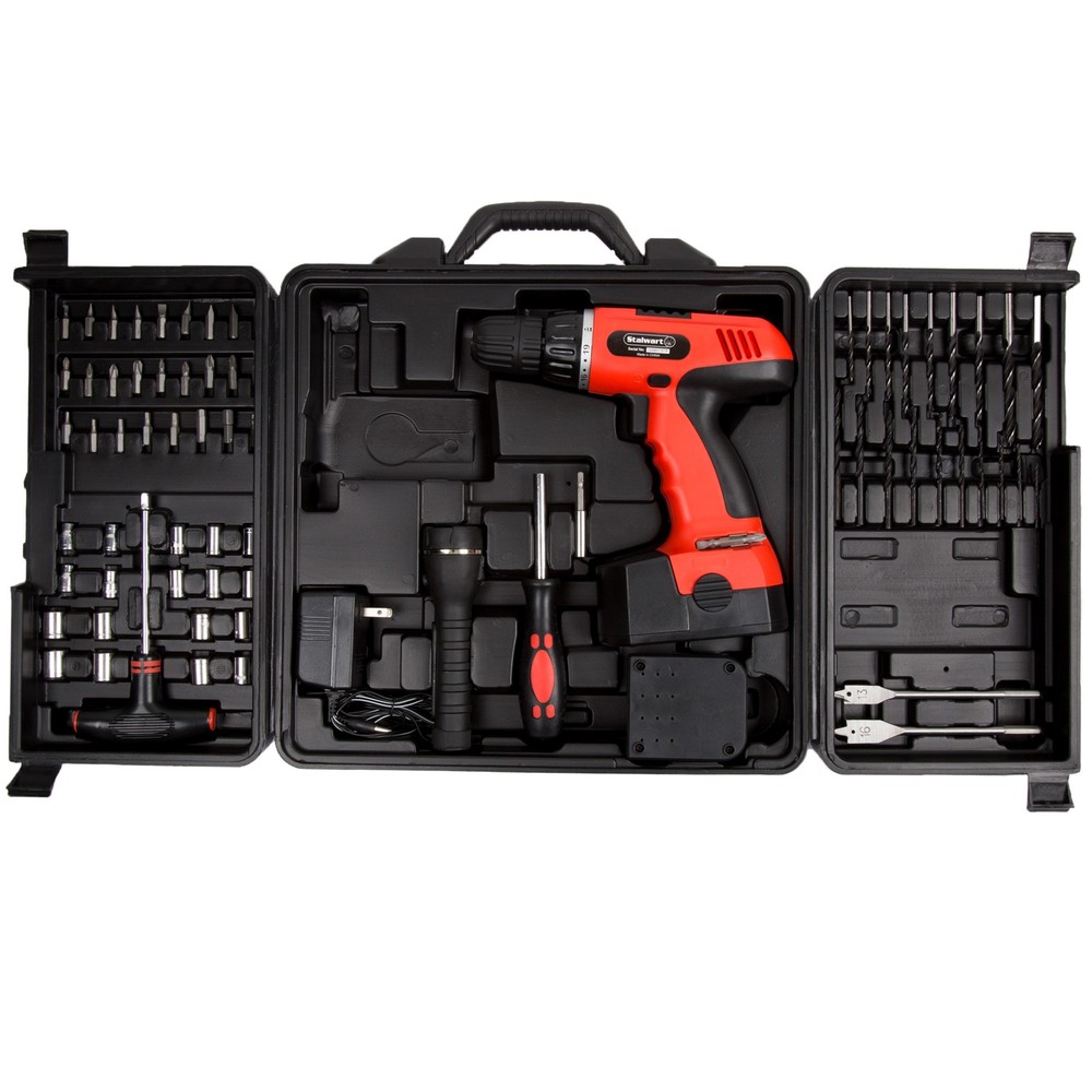 Stalwart 78 Pc - 18 Volt Cordless Drill Set 2 Drill Speeds Bits Drivers Socket