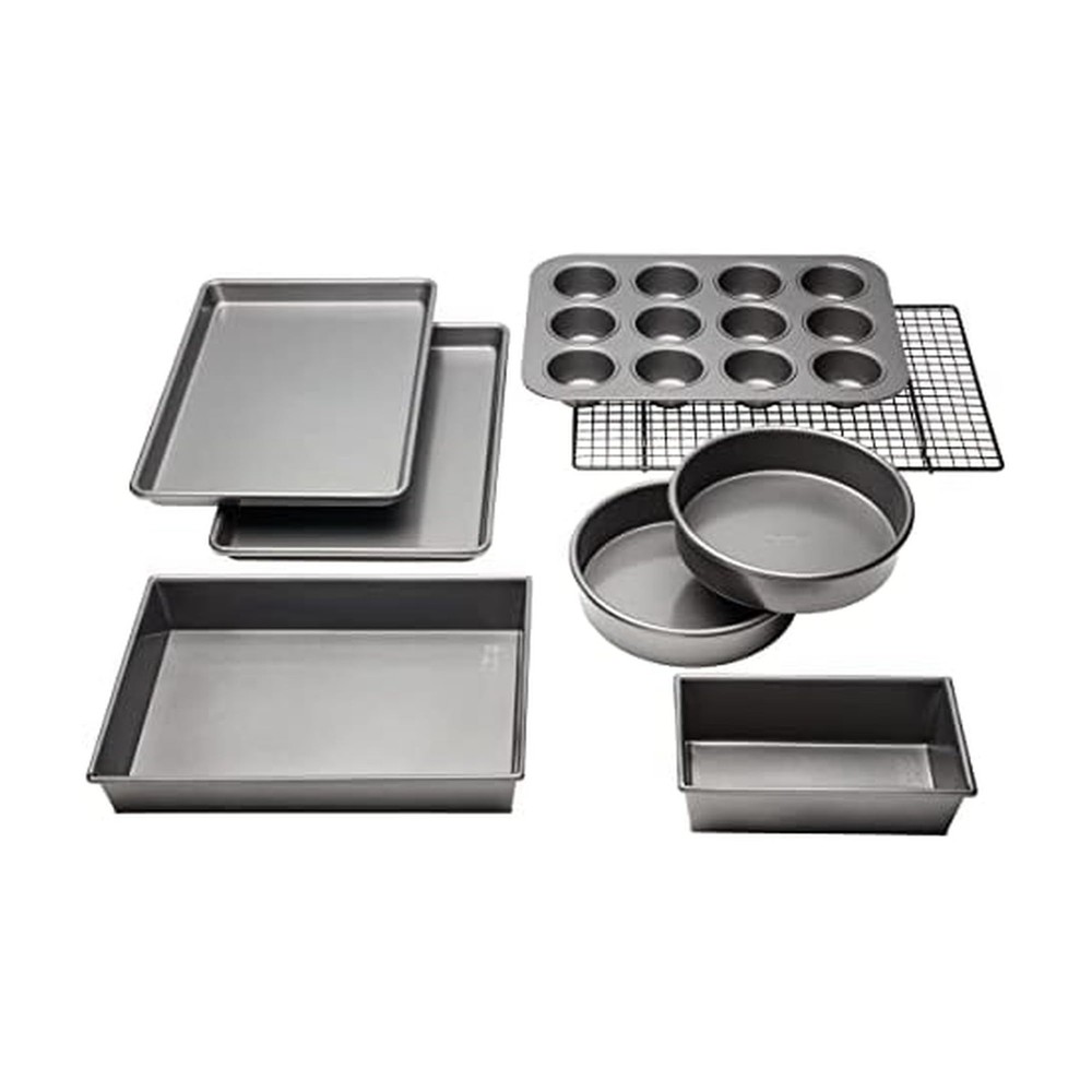 Non-Stick 8-Piece Bakeware Set - Professional Quality, Durable, Easy Clean, Silv