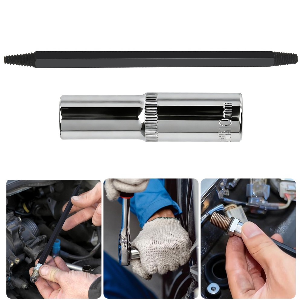 Broken Spark Plug Removal Tool Reverse Thread 10mm Hex Extractor for Car Engines