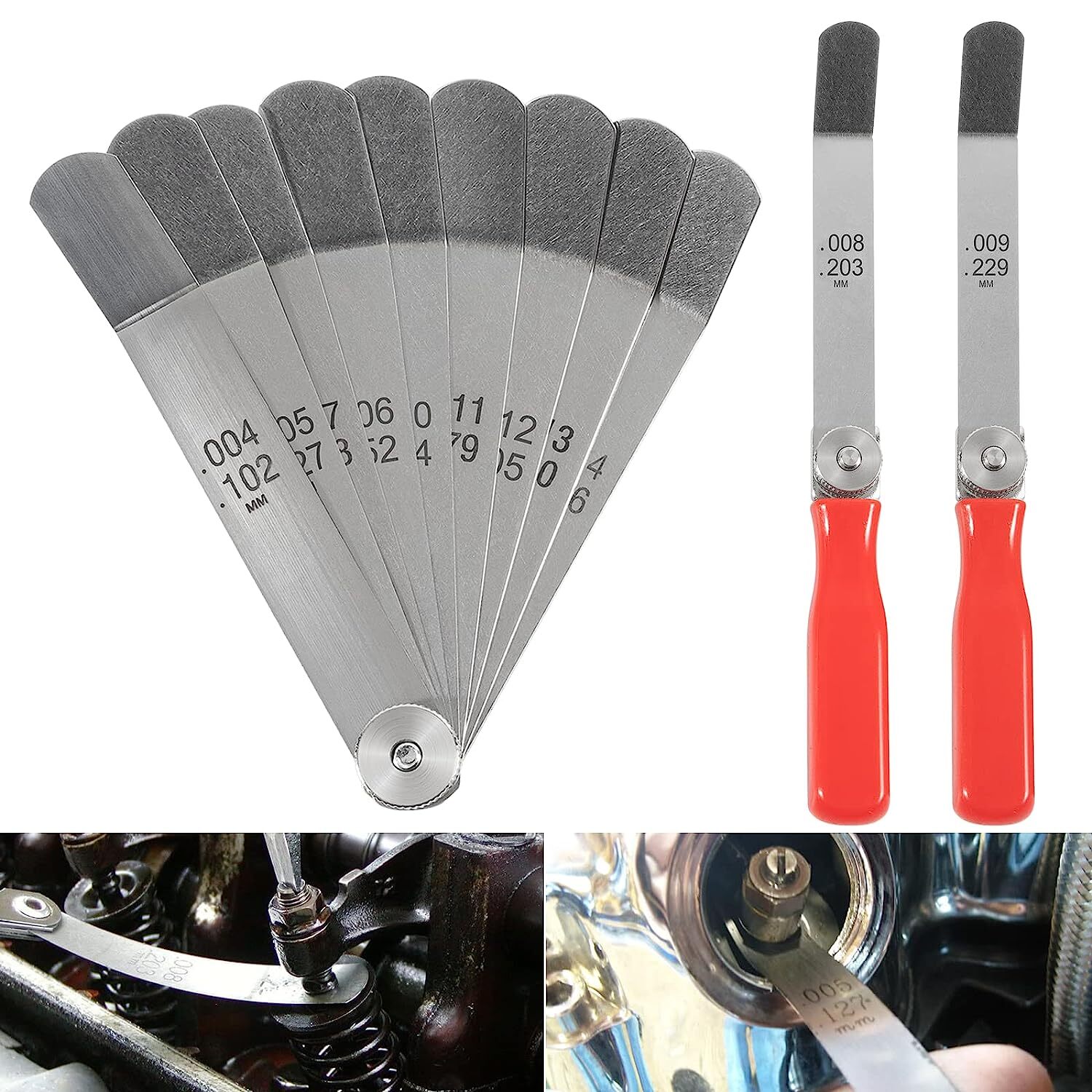 A308 Offset Valve Tappet Gauge Feeler Gauge Set 11 Blade Offset 0.004" to 0.014"