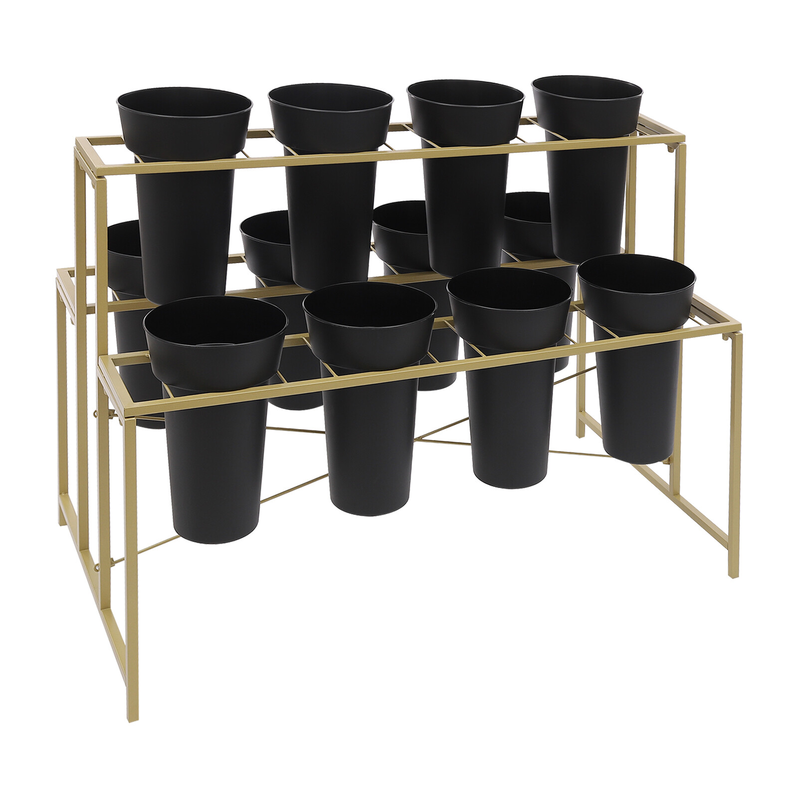 Flower Display Stand with 12 Pcs Buckets, 3 Tier Metal Stand, Indoor & Outdoor