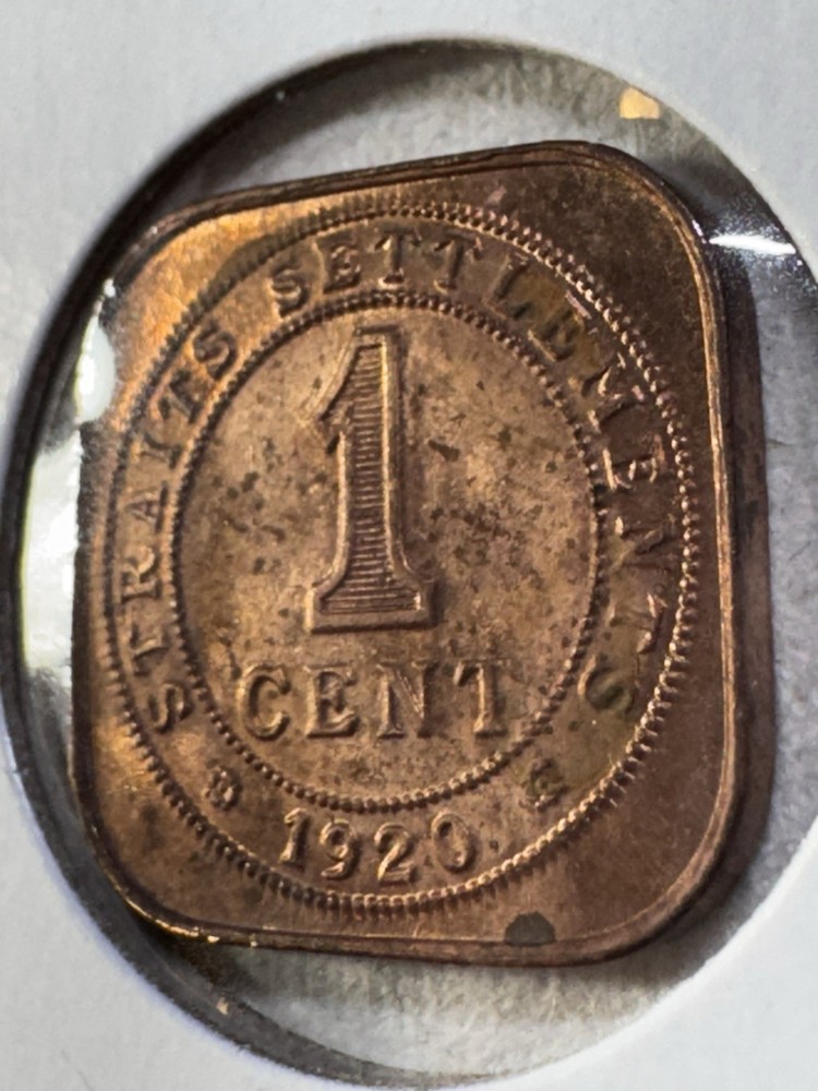 1920 Straits Settlement 1 Cent Square Coin
