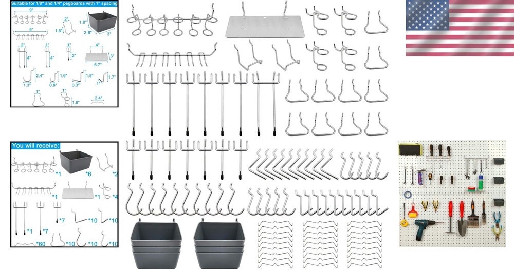 Efficient Tool Organization: 140-Piece Peg Hook Set with Bins and Hooks