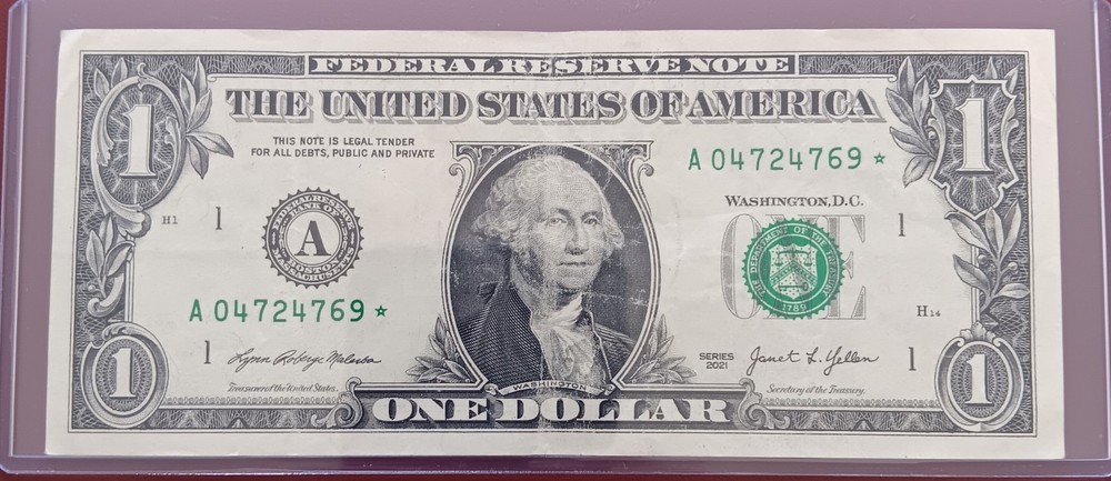 2021 $1 Star Note Error Rare! SN: A04724769*