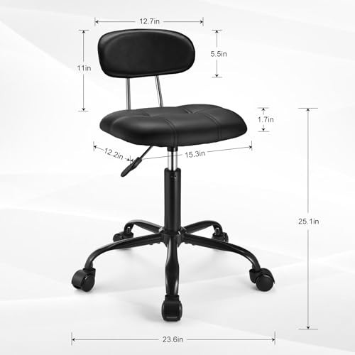 Height Adjustable Square Rolling Stool with Backrest, Swivel Drafting Chair, Whe