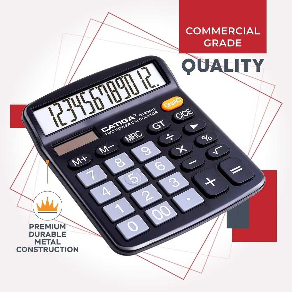 Stylish 12-Digit Calculator for Home, School & Office – Large LCD & 4 Functions