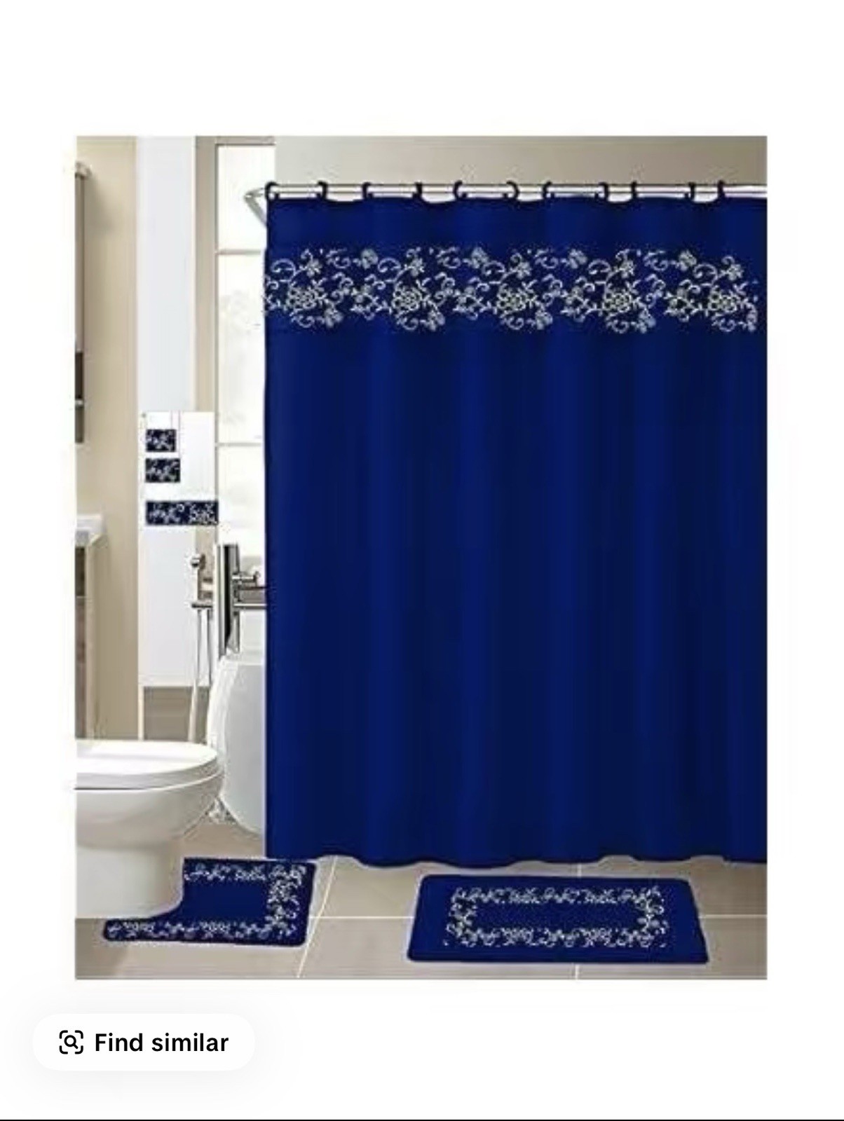 18 Piece Shower Curtain Set with Rugs and Accessories Embroidery Non Slip Bathro