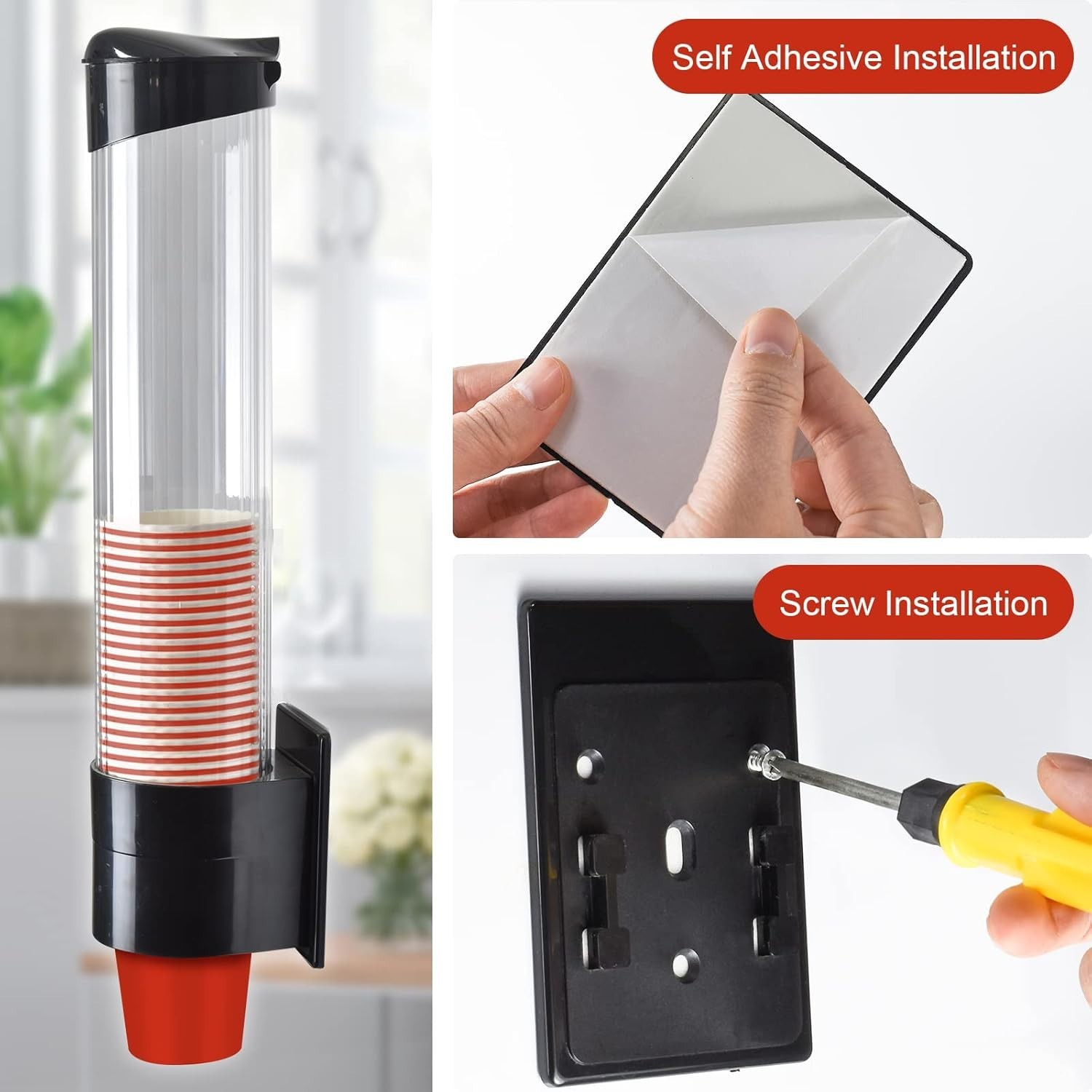 Pull Type Wall Mount Cup Dispenser Fits 7–12oz Cups Black Large