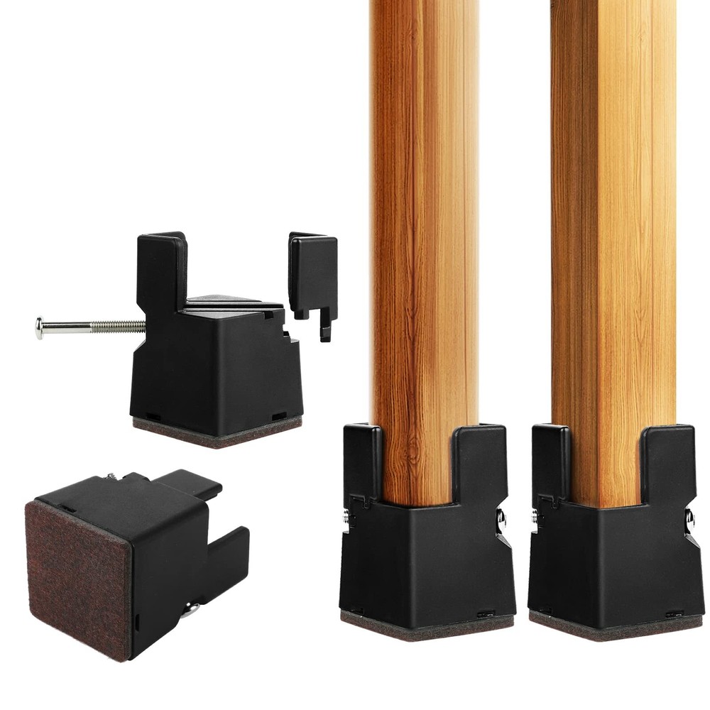 4 PCS Adjustable Bed Risers 2 Inch Black Chair Risers with Screw Clamp Heavy ...