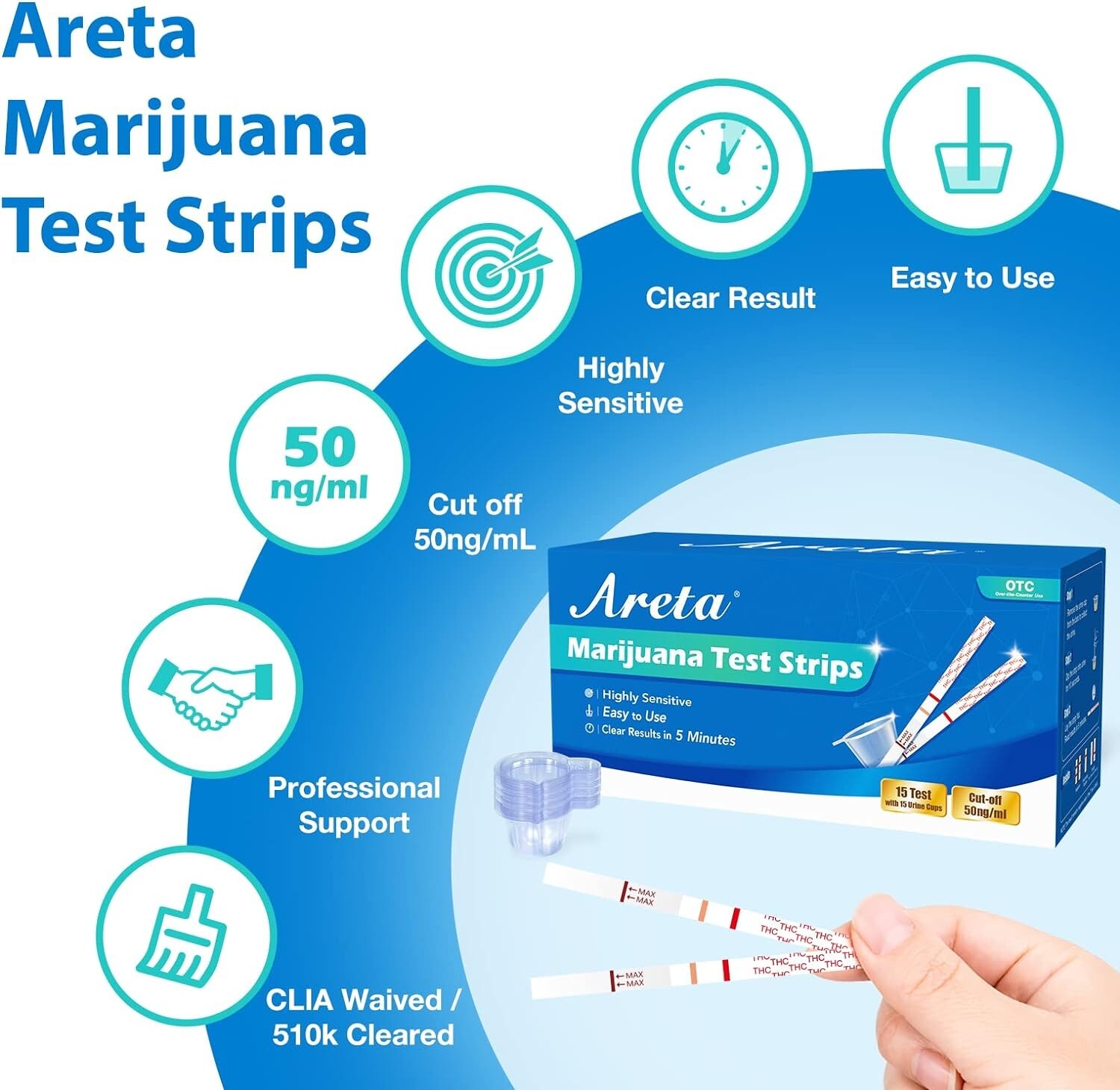 Areta Marijuana Test Strips: THC Drug Urine at Home Testing Kits for OTC Use