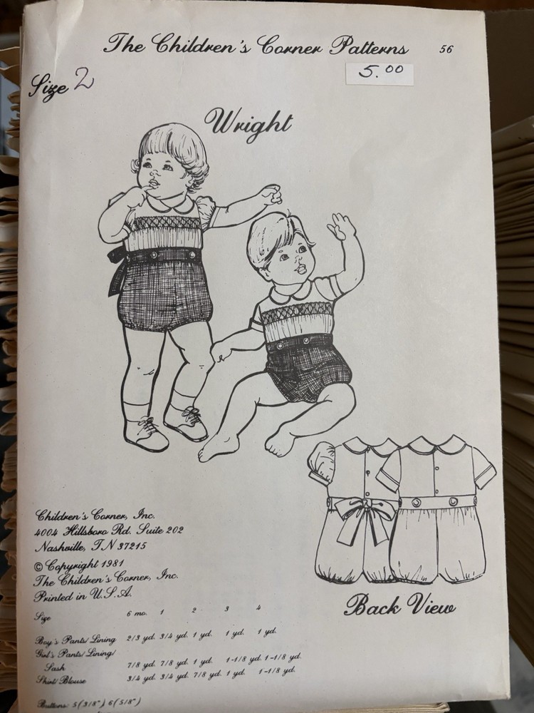 OOP/Vintage The Children's Corner Patterns #56 Wright
