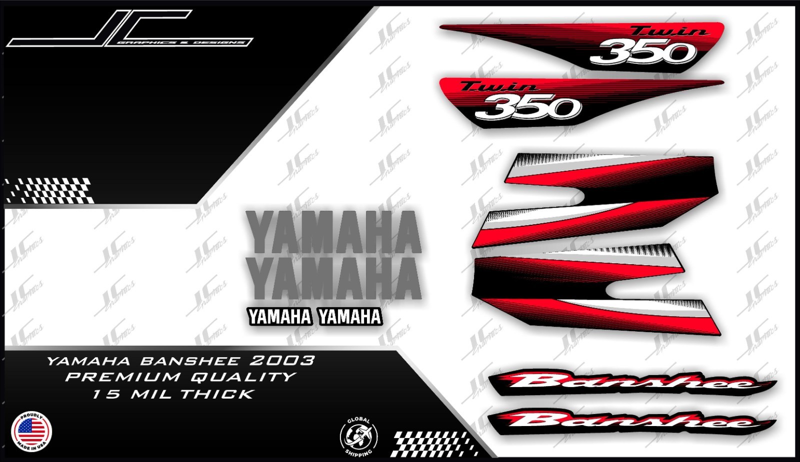 yamaha banshee full graphics decals kit 2003 ... THICK AND HIGH GLOSS