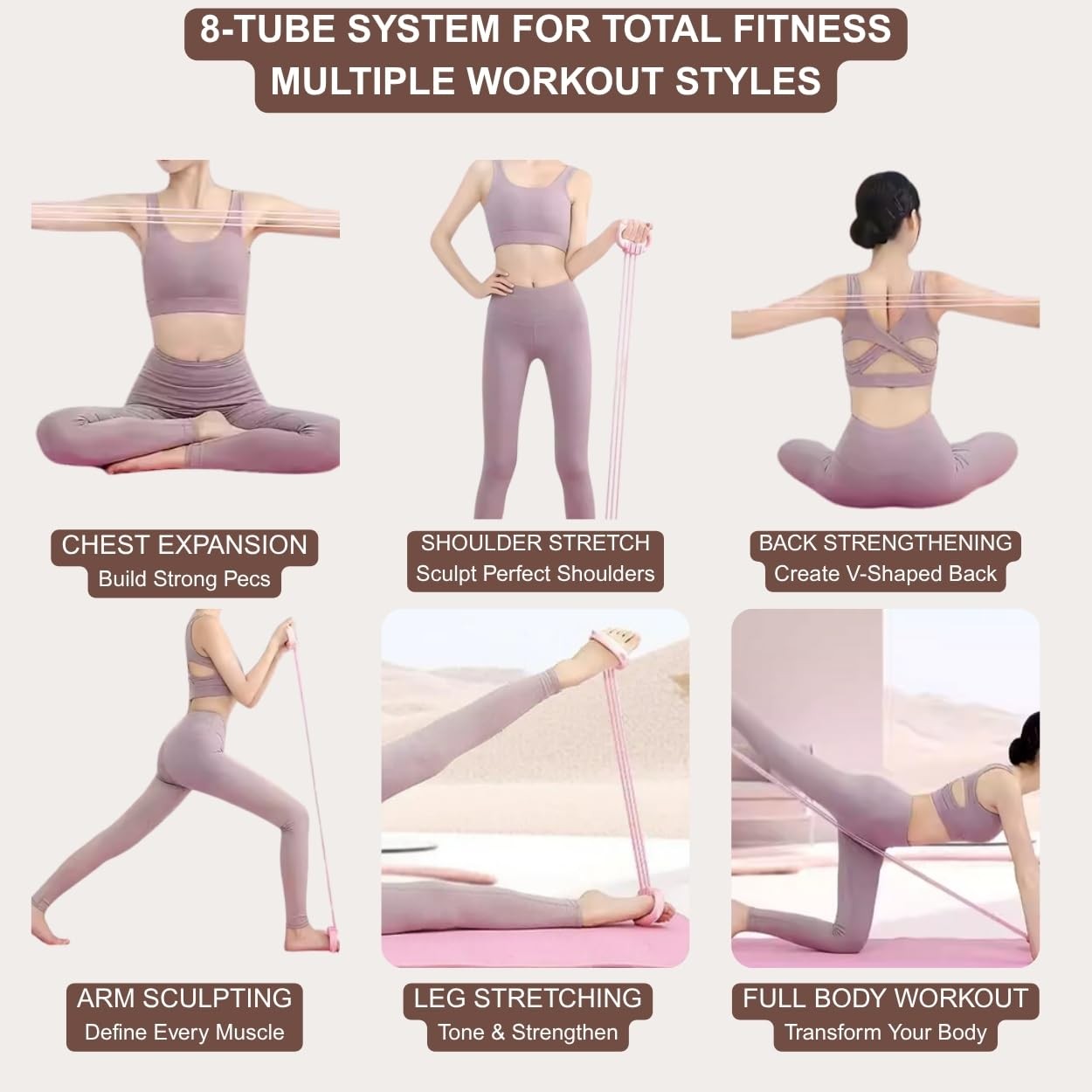 Resistance Bands with Handles - 8 Tube Adjustable Figure 8 Exercise Bands Set...