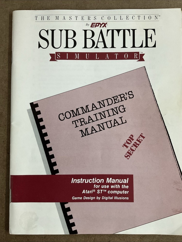 Sub Battle Simulator EPYX Instruction Manual And Keyboard Commands Atari ST