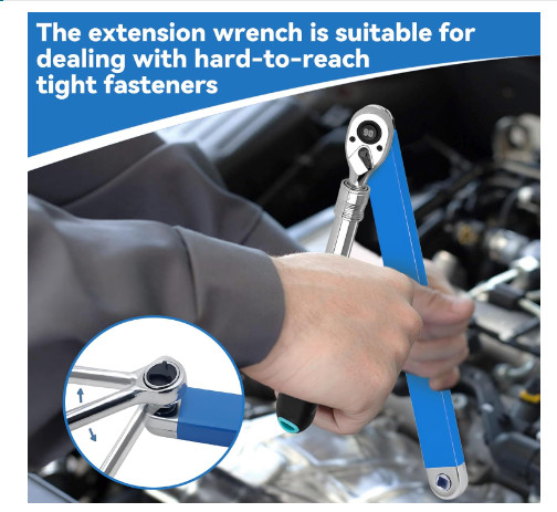 Offset Extension Wrench Set, 15.4" Adjustable with Square Drive Adapters