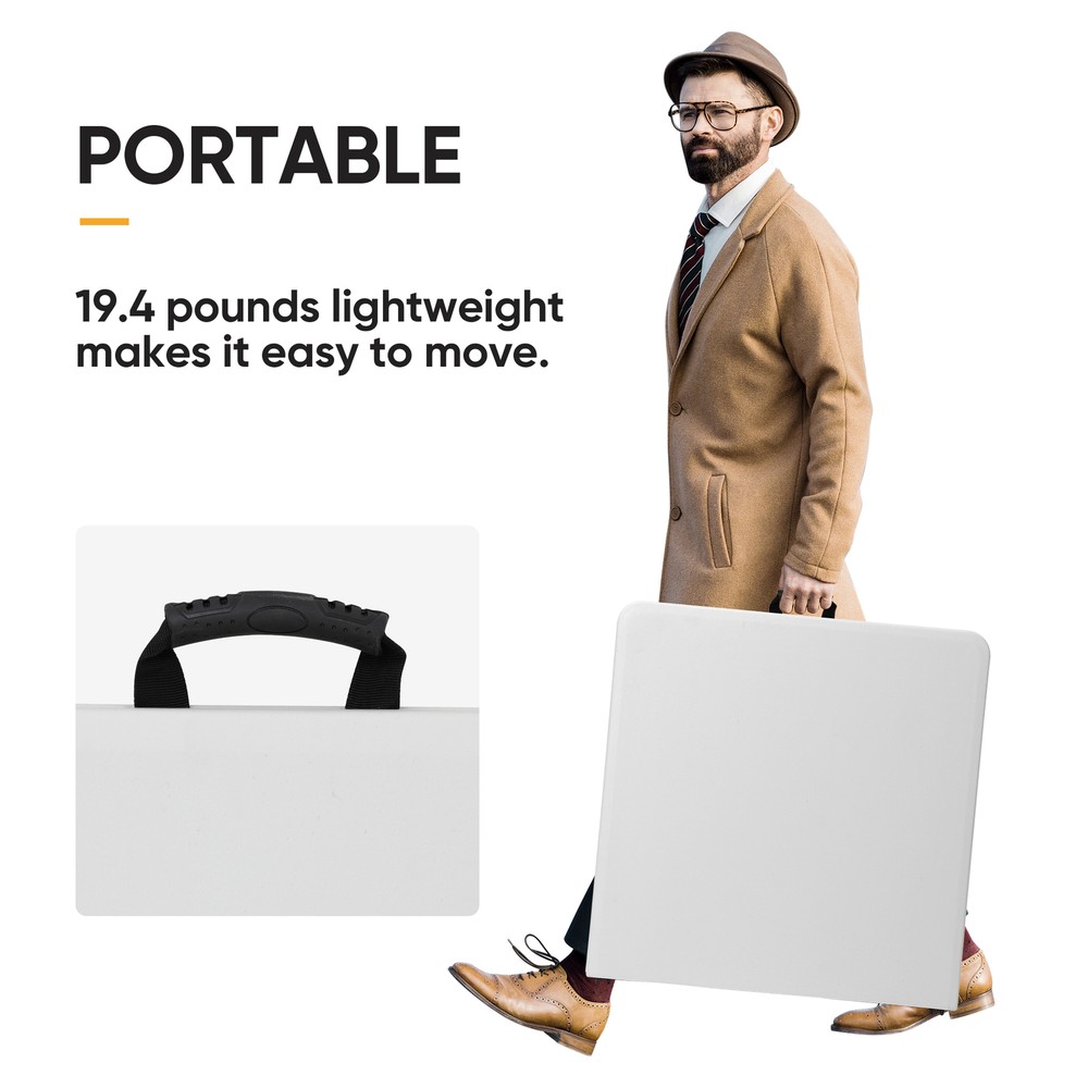 4FT Folding Picnic Table, Portable Plastic Dining Table with Carrying Handle