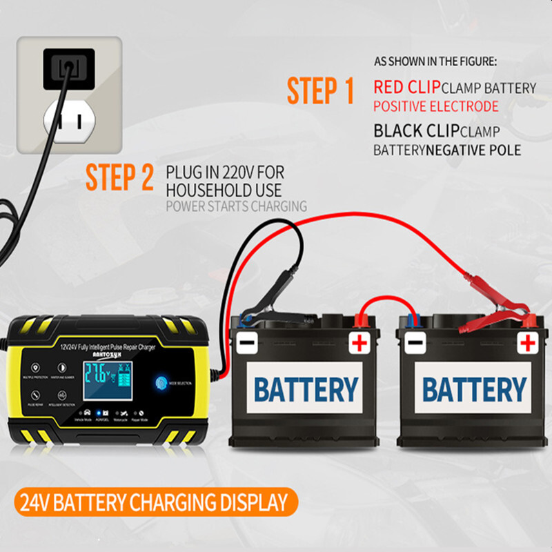 Car Automatic Smart Battery Pulse Repair LCD Digital Display Smart 8A Charger