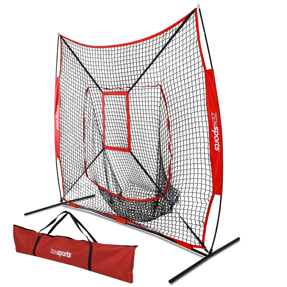 7x7 Ft Baseball Softball Teeball Practice Batting Training Net w/ Strike Zone