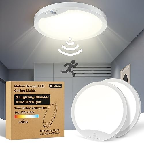 2-Pack 20W Motion Sensor Ceiling Lights Hard-Wired, 9Inch 4000K Neutral White