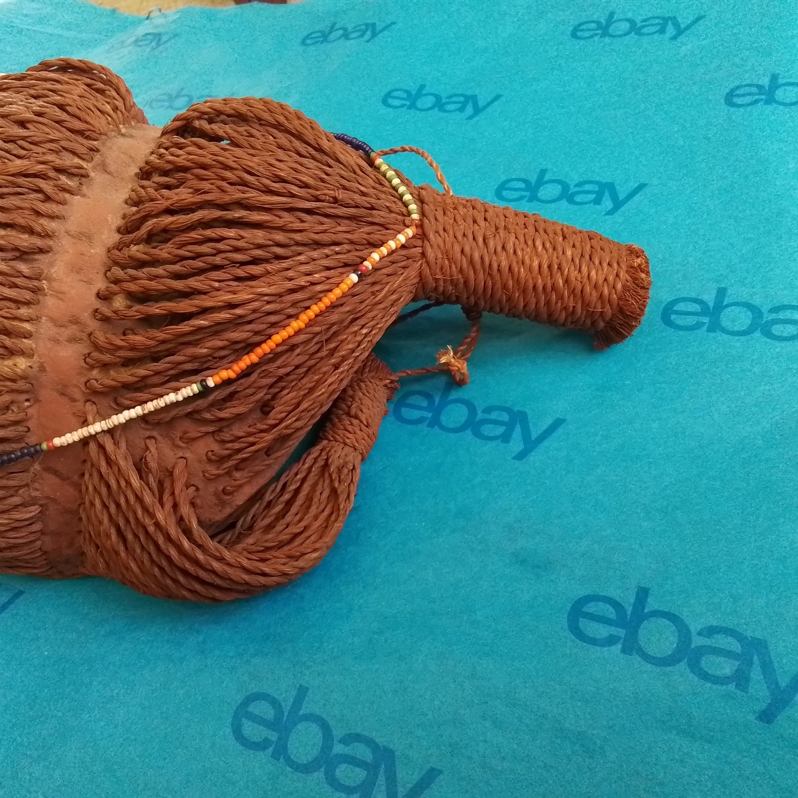 Vtg Maasai Tribal Men's Headdress, Kenya, Africa, Red Ochre Sisal Glass Beads