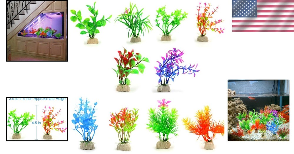 Endless Aquascaping Options: 10 Assorted Artificial Plants, 4-Inch Size Ideal