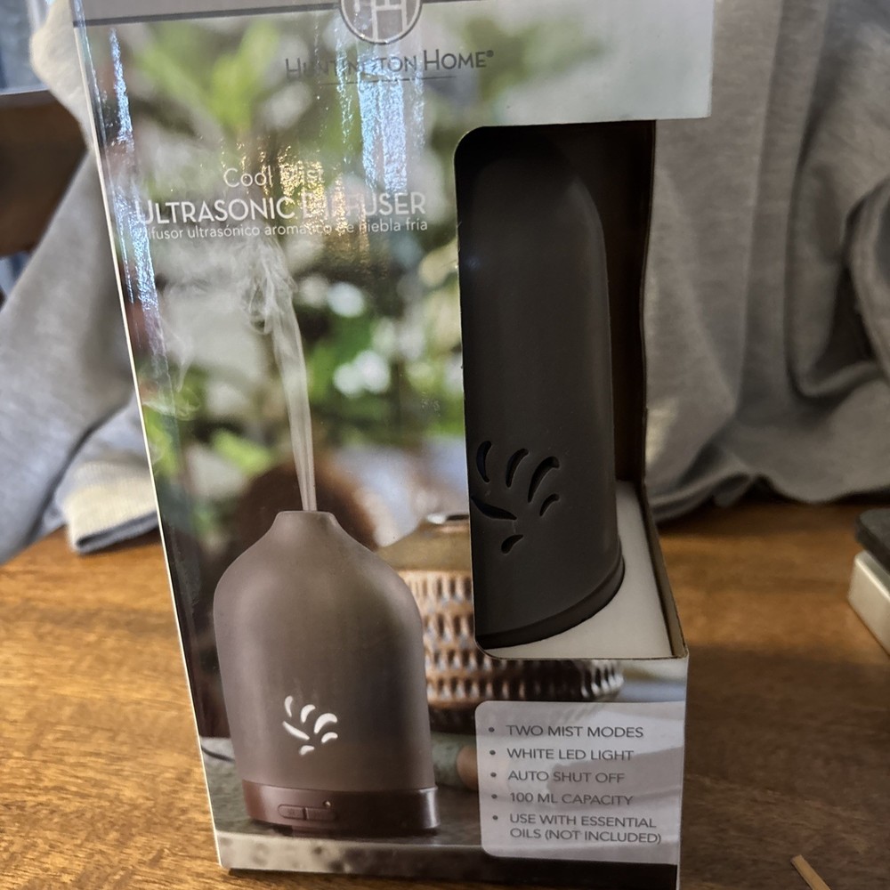 HUNTINGTON HOME COOL MIST ULTRASONIC DIFFUSER NEW GREY Two Mist Modes