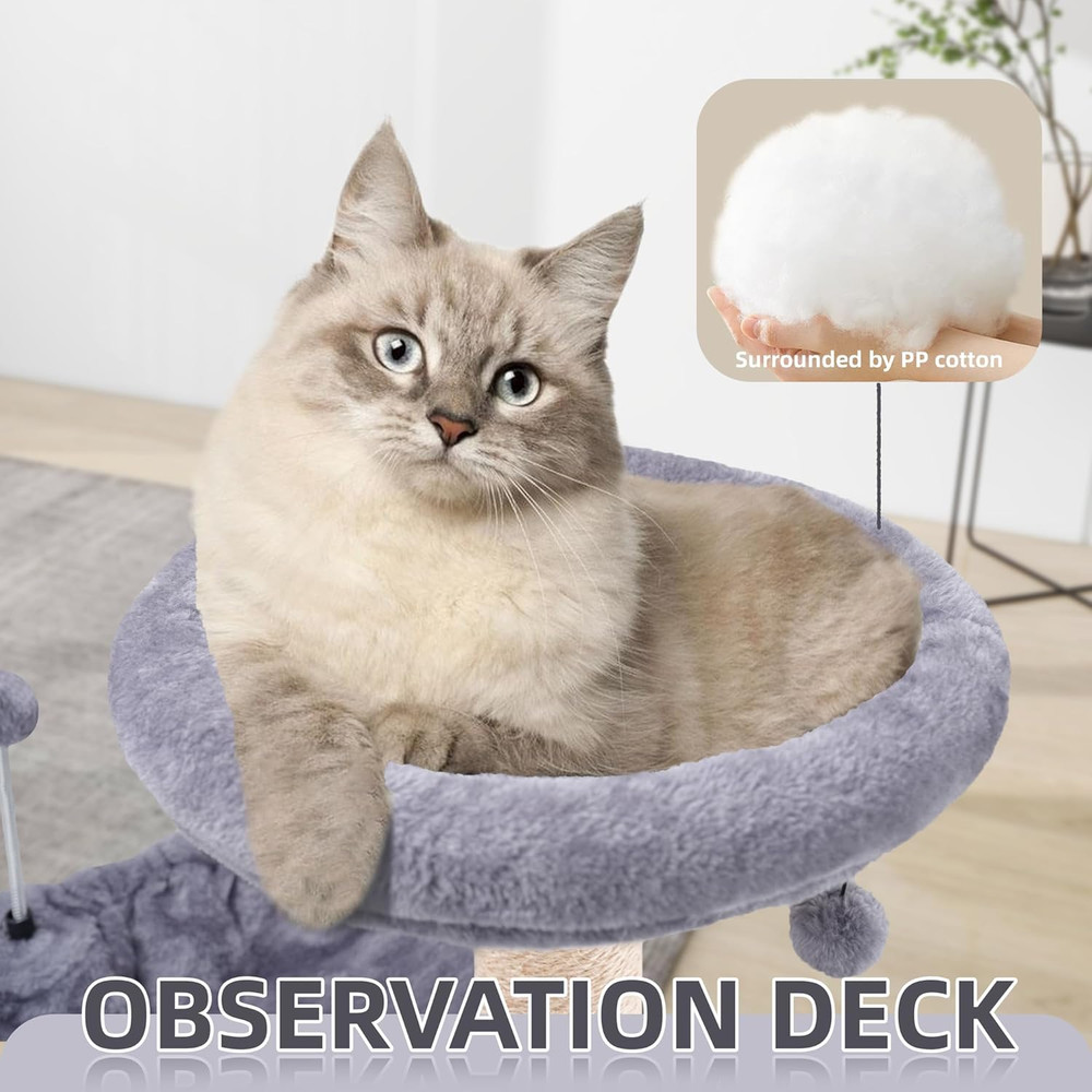 TINWEIUS 42.5'' Grey Cat Tree with Condo, Perches, Scratching Posts & Hammock