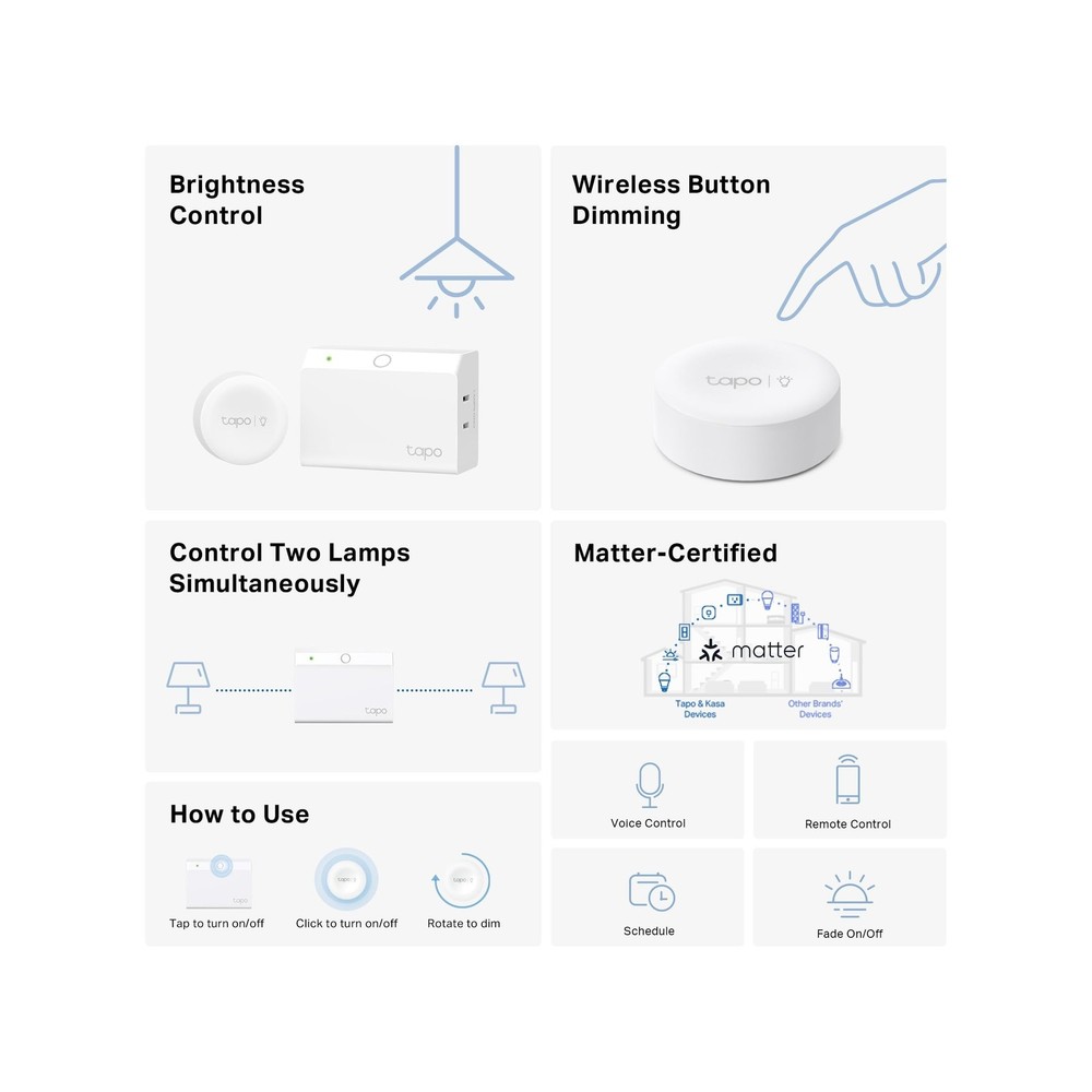TP-Link Tapo Smart Dimmer Plug KIT, Matter Compatible, Wireless Dim... Fast Ship