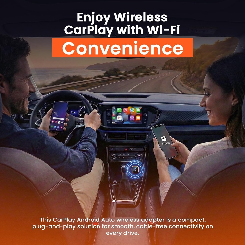 TORVO Mini Wireless CarPlay Adapter for Car Wireless Android Auto, Plug & Pla...