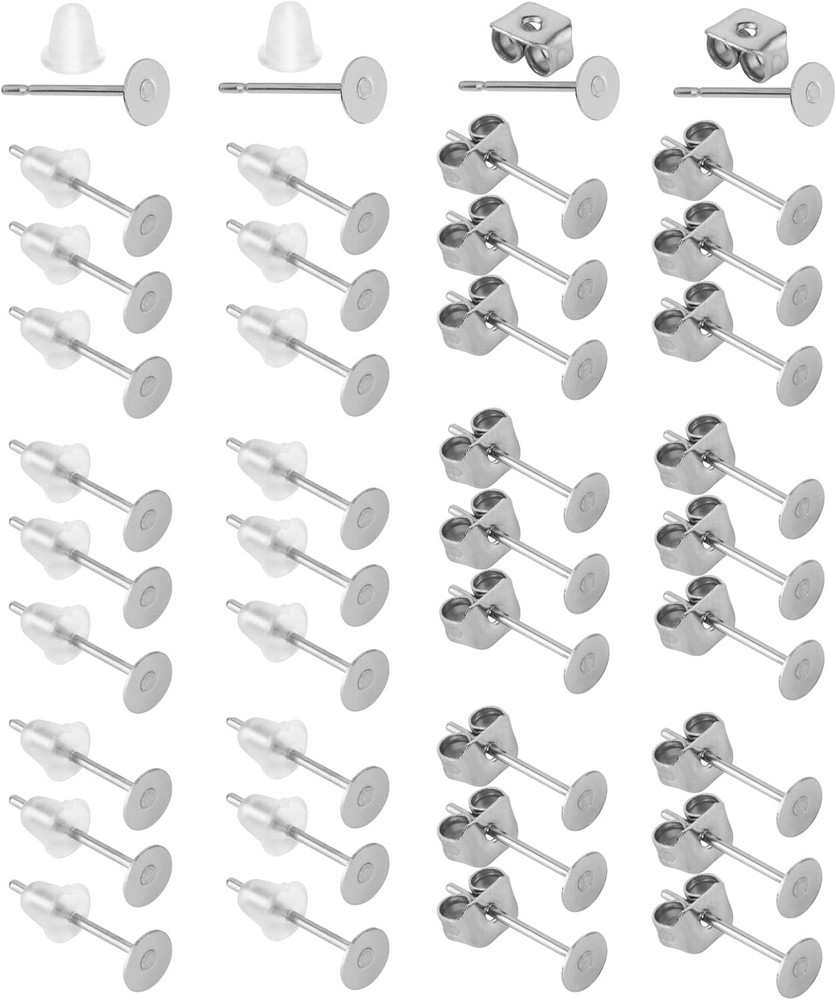 - Earring Posts, 300 pcs, Silver, Earring Studs for Jewelry Making, Earring Post