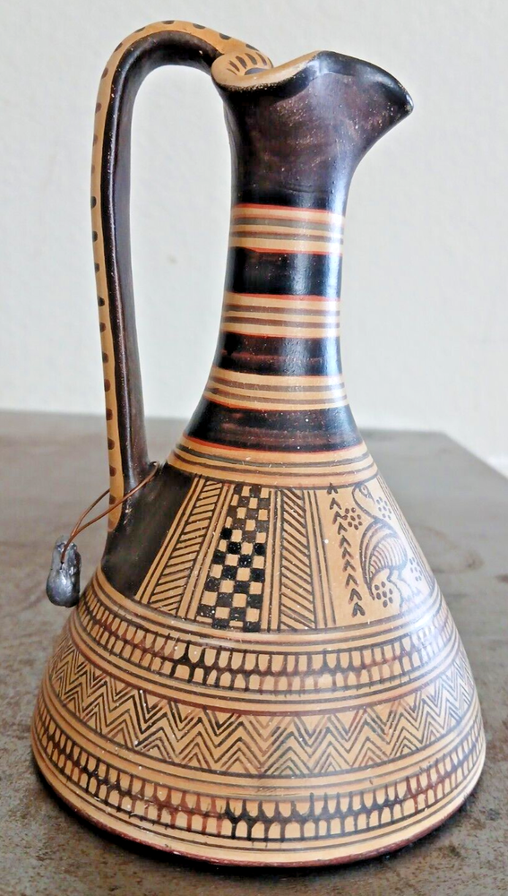 Handmade Greek Geometric Copy Ceramic Jug Pitcher 5.75" Tall