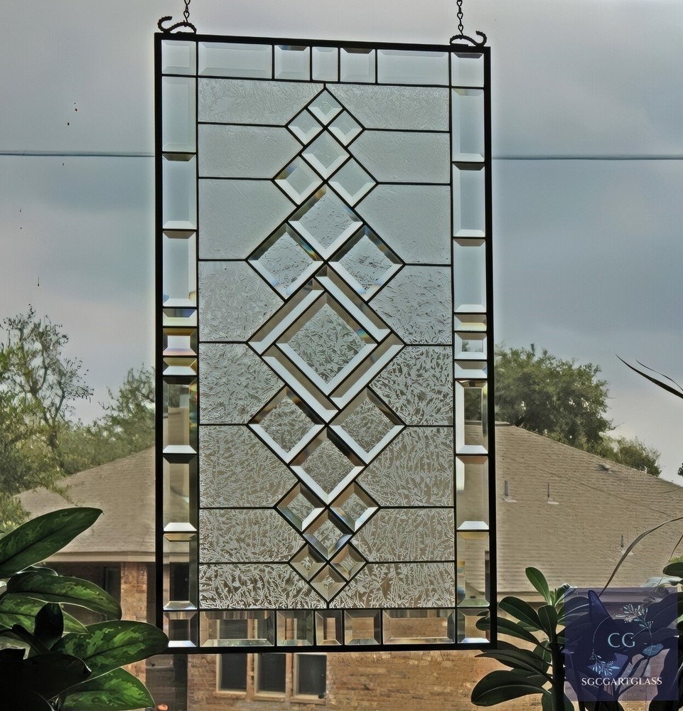 Rectangular stained glass window panel ,hanging,privacy glass,Made to order