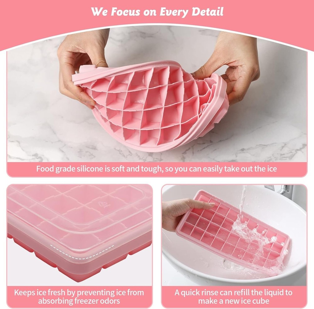 2 Pack Stackable Silicone Ice Cube Trays with Ice Bin & Scoop - Sanitary Storage