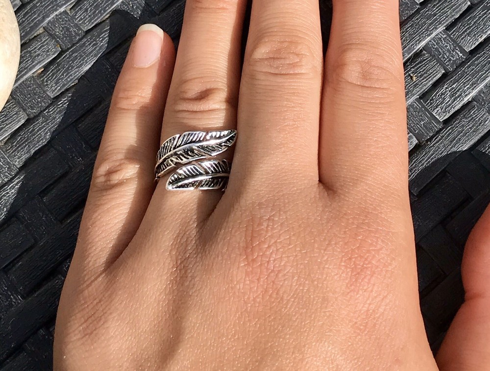 925 Sterling Silver Ring, Feather Wrap Around Ring, Adjustable Thumb Ring, Boho,