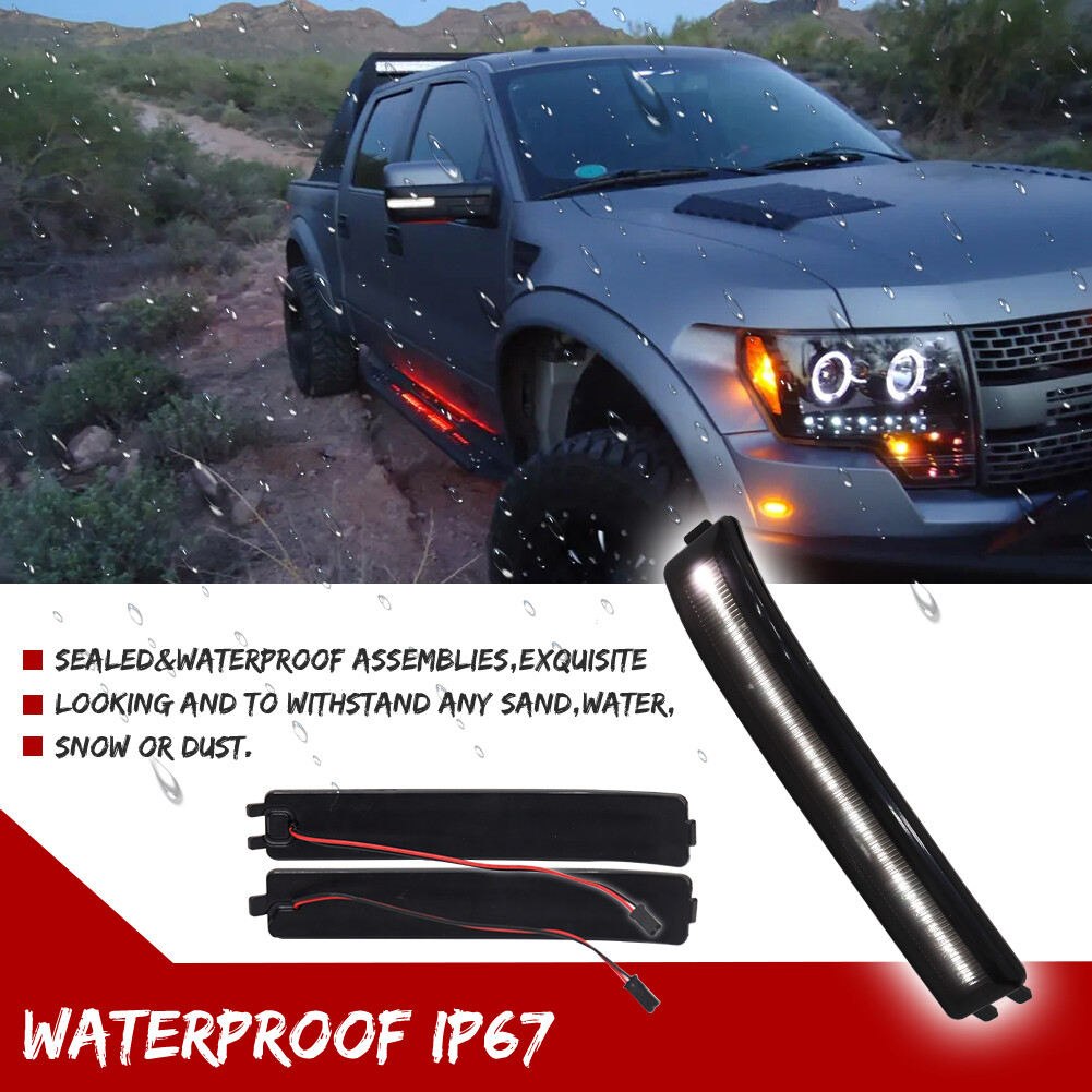 2X White LED Side Mirror Lamp Turn Signal Lights For 2009-2014 Ford F-150 Smoked