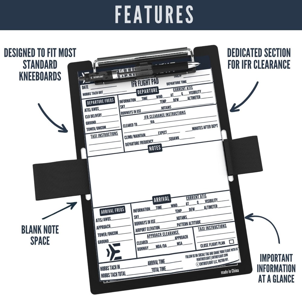 EntireFlight IFR Flight Notepad Instrument Pilot Cockpit Aviation Pad
