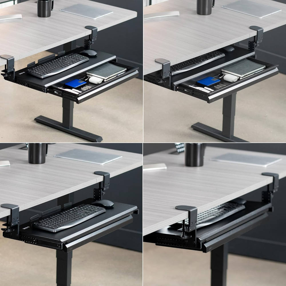 VIVO Large Height Adjustable Clamp-On Keyboard Tray, Extra Sturdy Pull Out Platf