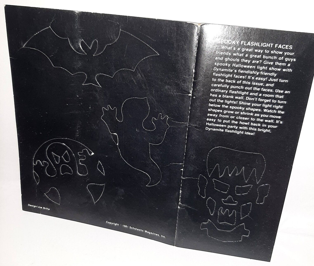Dynamite Magazine 1981 Spooky Flashlight Faces Pull Out Halloween Paper Toy