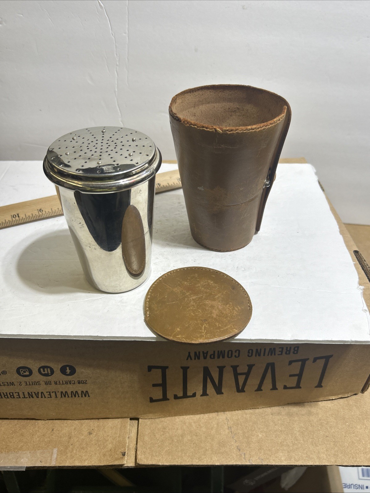 Vintage Made in Germany D G R M Travel Cocktail Shaker Set with Leather Holder