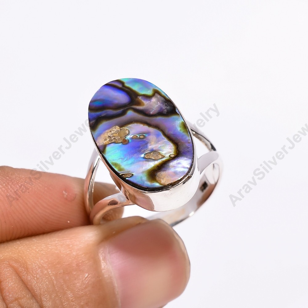 925 Sterling Silver Handmade Ring with Abalone Shell Gemstone