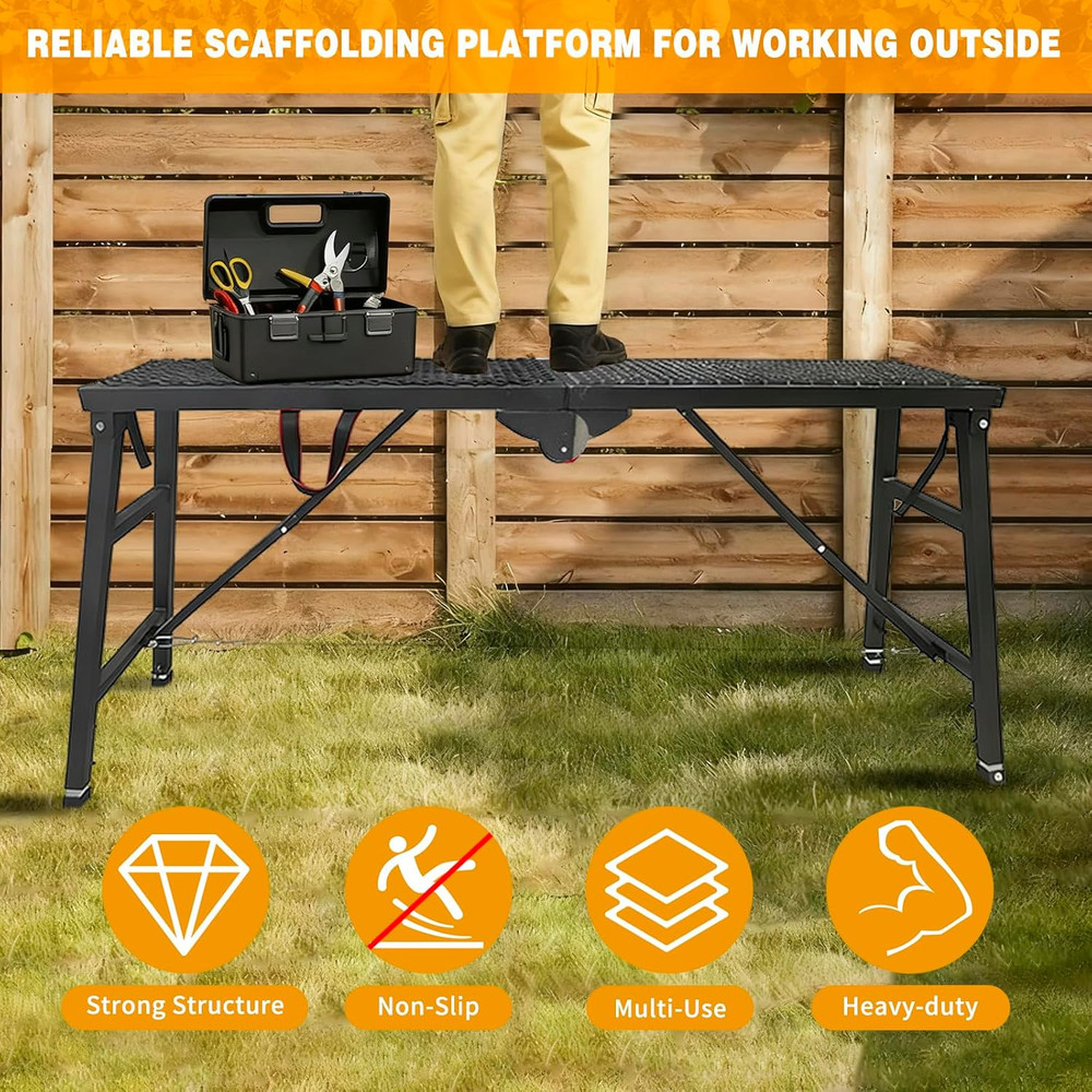 Scaffolding Work Platform, 29.9" to 47.2" Height Adjustable Work Platform, Folda