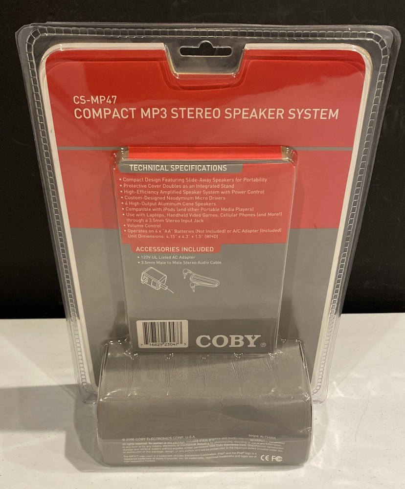 Coby Compact MP3 Stereo Speaker System Model No: CS-MP47 New In Box 2006